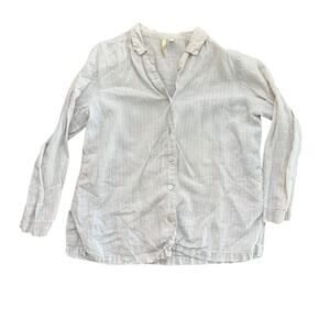 Purejill Women's White Striped Print Button Down Shirt Size Large
